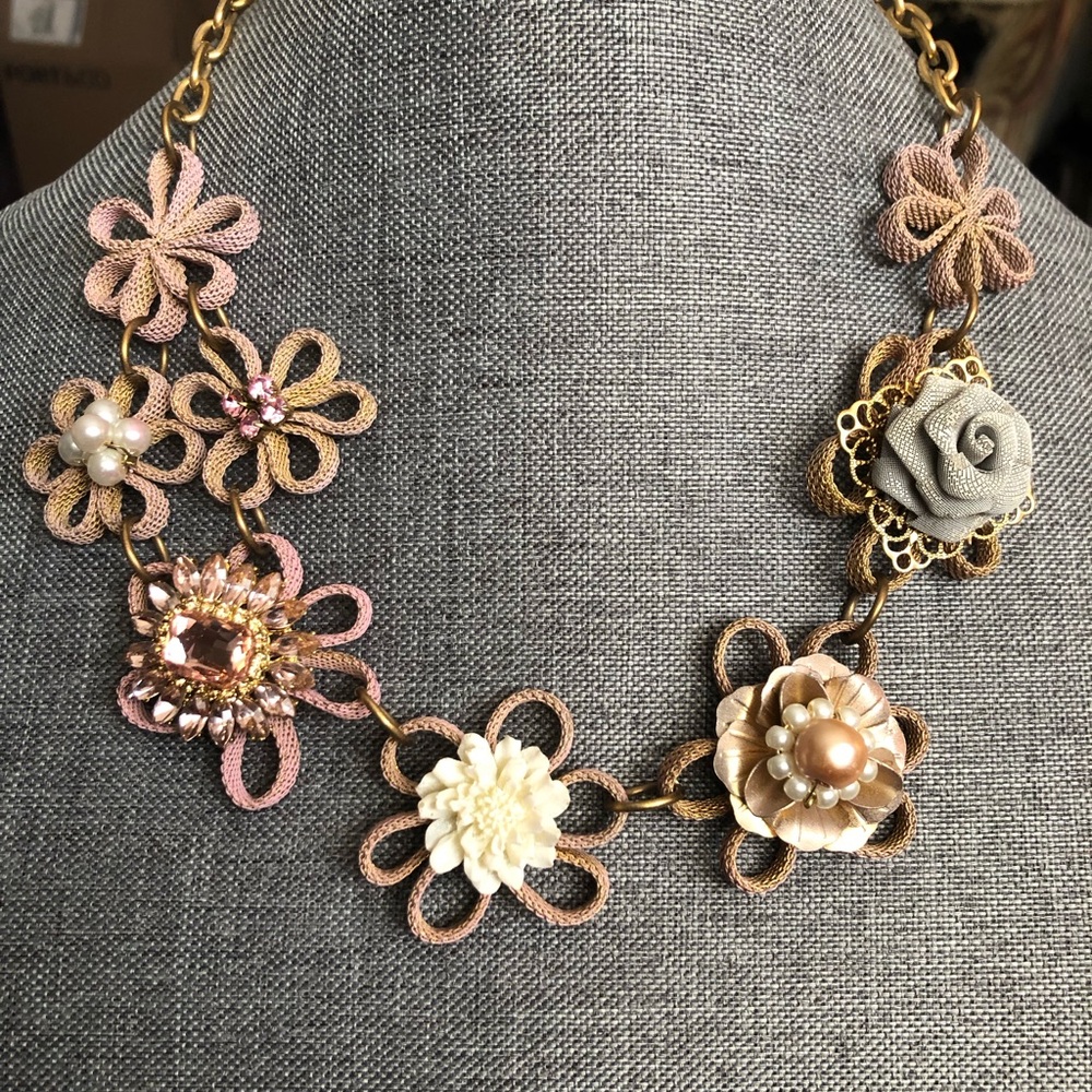 Floral Lace Necklace with Pink and Cream Accents